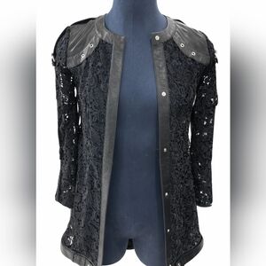 Philipp Plein Black Lace & Lamb Leather Couture Jacket Gothic Runway